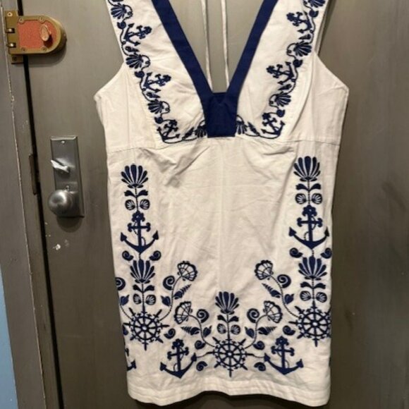Retro Embroidered Floral Nautical / Sailor Mini Dress - Picture 10 of 16
